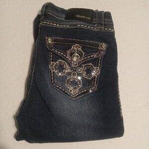 Grace In LA Women's Easy Fit Embellished Sequined Jeans Size 27